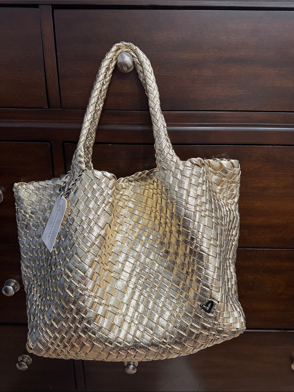 Prene Love Metallic Woven Tote Bag - Gold